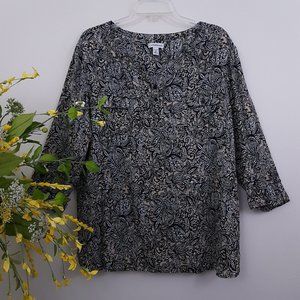 Croft and Barrow Henley Blouse Top 3/4 Sleeve Lg